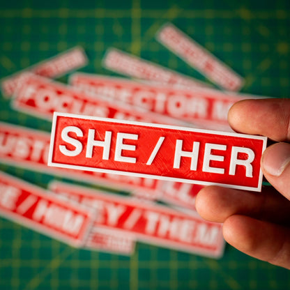 Pronoun Text Plate Medium - She/Her - KRAP! Custom Set Solutions